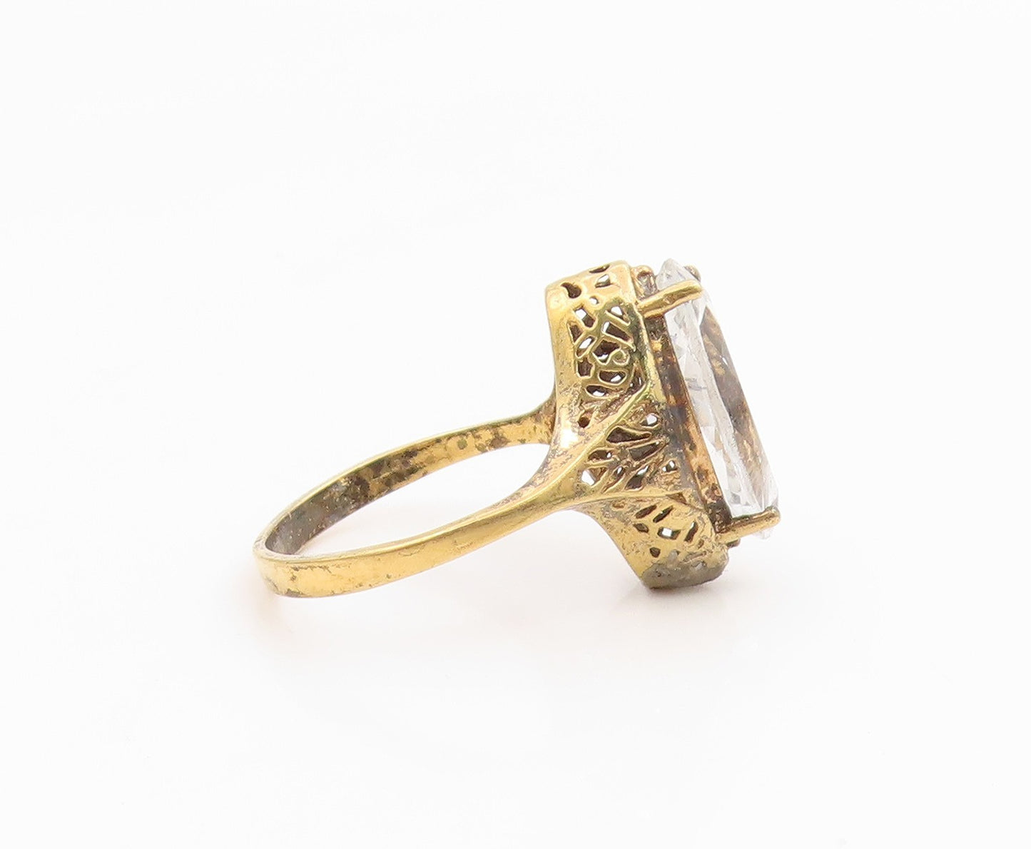 925 Sterling Silver Vintage Ring Gold Plated Marquise Cut CZ Band  Sz 6  RG35491