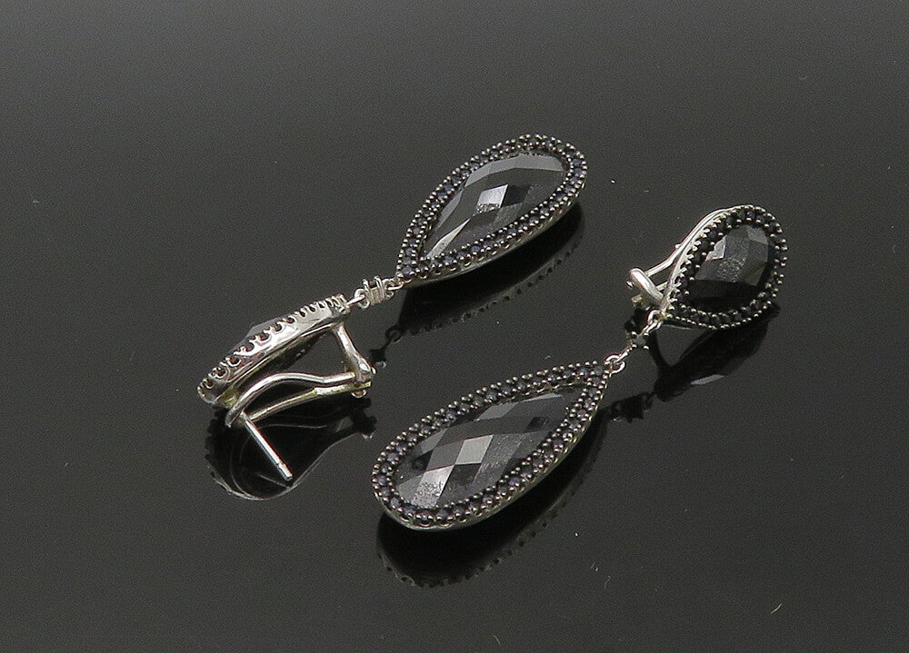 925 Sterling Silver  Vintage Black Spinel Rain Drop Dangle Earrings  EG11058