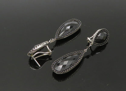 925 Sterling Silver  Vintage Black Spinel Rain Drop Dangle Earrings  EG11058