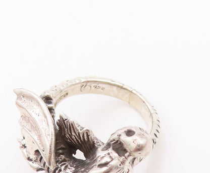 925 Sterling Silver Vintage Ring Solid Cutout Flying Dragon  Sz 5  RG32395