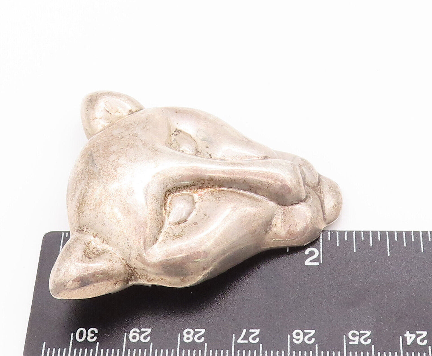 925 Sterling Silver Vintage Brooch Pin MEXICO Cutout Carved Tigre Face  BP10791