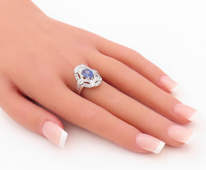 925 Sterling Silver Vintage Ring Oval Sapphire Web Cutout CZ Inlay Sz 7  RG30141