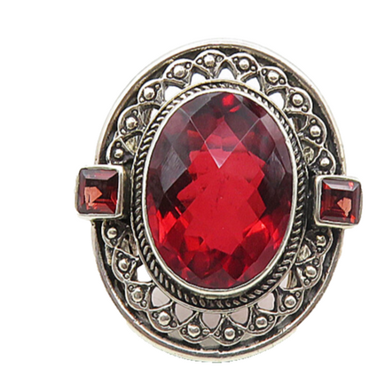 NICKY BUTLER 925 Sterling Silver  Vintage Red Topaz Cocktail Ring Sz 6  RG9041