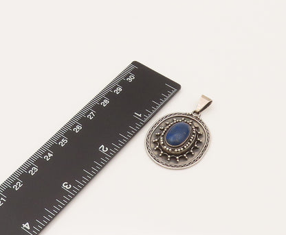 925 Sterling Silver  Vintage Beaded Star Lapis Lazuli Drop Pendant  PT21951
