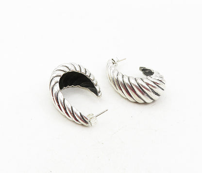 BEAU 925 Sterling Silver  Vintage Shiny Fluted JHoop Earrings  EG4688