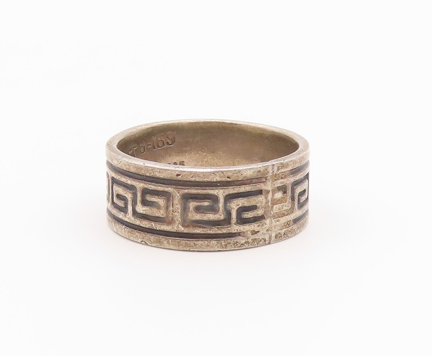 925 Sterling Silver Vintage Ring MEXICO Geometric Pattern Band  Sz 8  RG36413