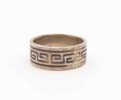 925 Sterling Silver Vintage Ring MEXICO Geometric Pattern Band  Sz 8  RG36413