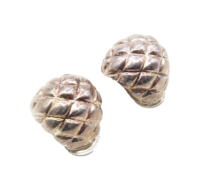 925 Sterling Silver  Vintage Etched Detail Curved Non Pierce Earrings  EG5015