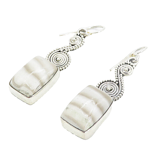 925 Sterling Silver  Vintage Cabochon Cut Agate Swirl Dangle Earrings  EG3470