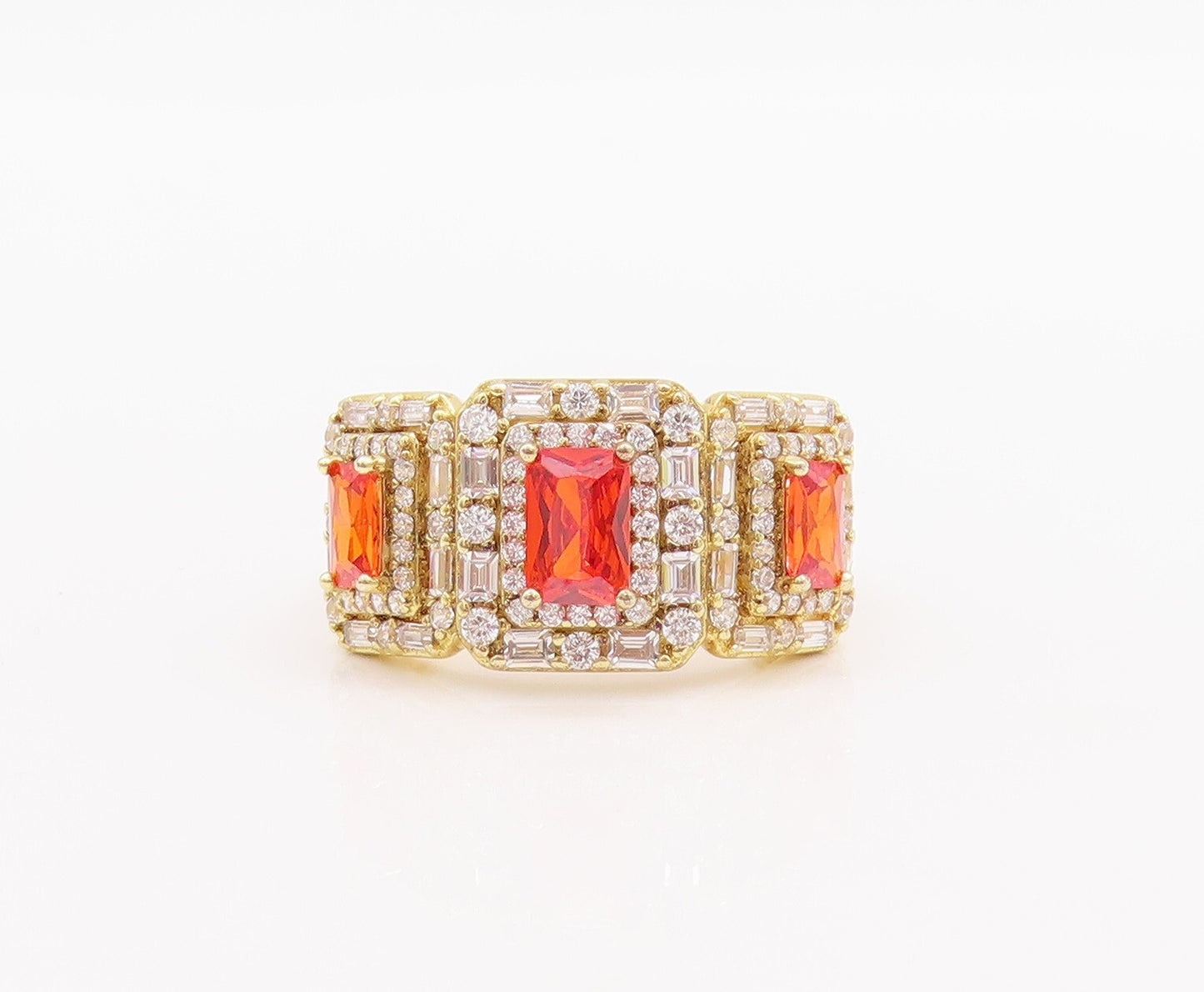 925 Sterling Silver Vintage Ring Gold Plated Orange & white CZ  Sz 7  RG29509