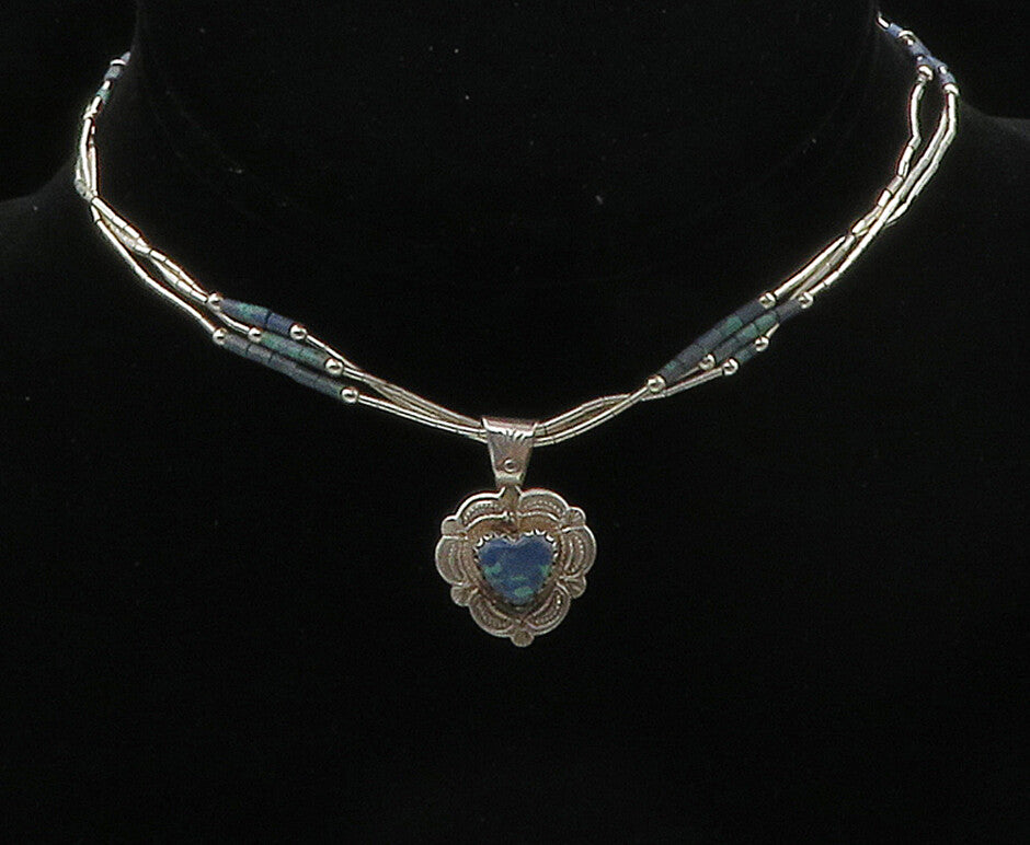 NAVAJO 925 Silver Vintage Azurite Shiny Multi Strand Chain Necklace NE2678
