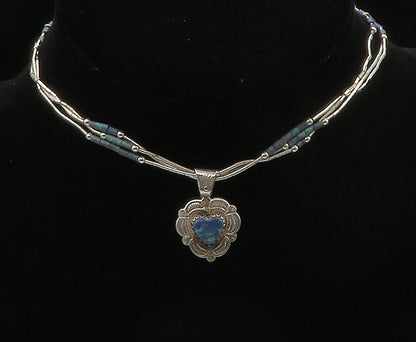 NAVAJO 925 Silver Vintage Azurite Shiny Multi Strand Chain Necklace NE2678