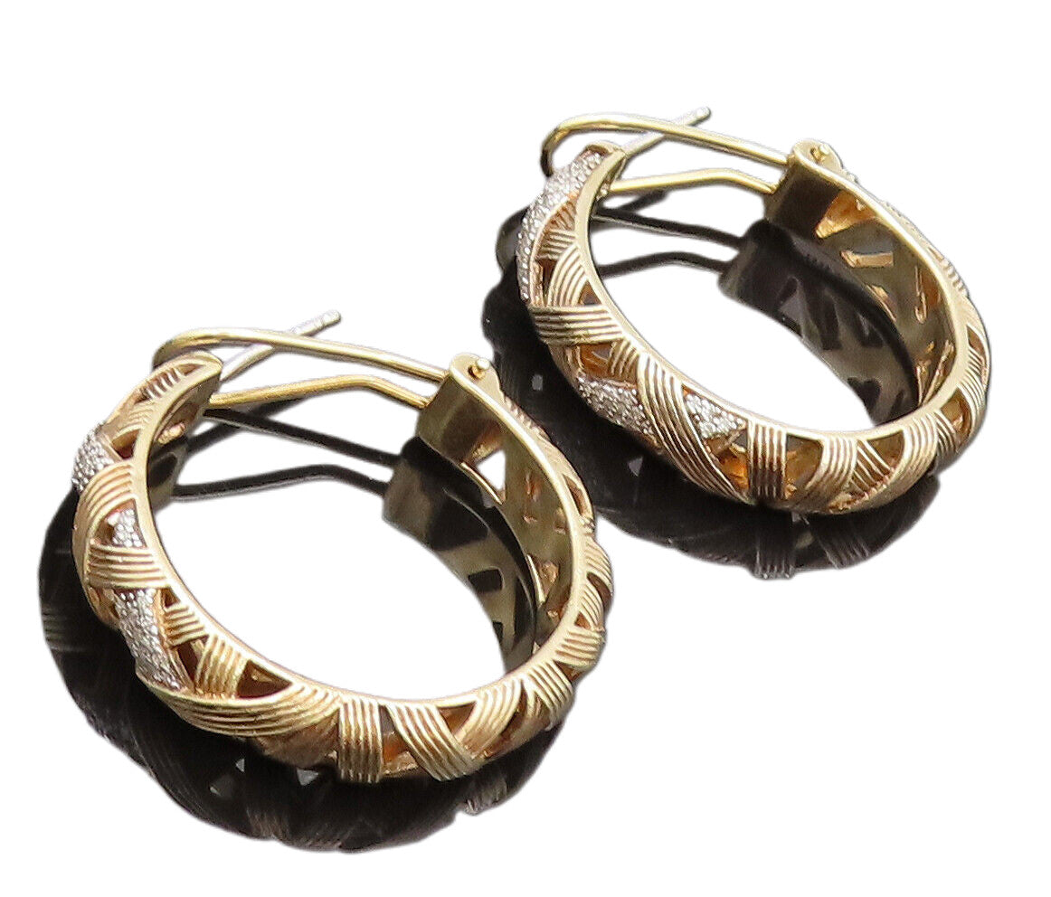 925 Sterling Silver  Vintage Genuine Diamonds Breaded Hoop Earrings  EG12608