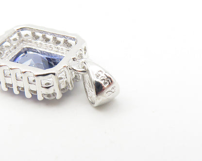 925 Sterling Silver  Tanzanite & Topaz Cornered Square Drop Pendant  PT9202