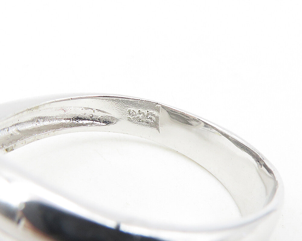 925 Sterling Silver  White Topaz Shiny Loop Design Band Ring Sz 9.5  RG11438