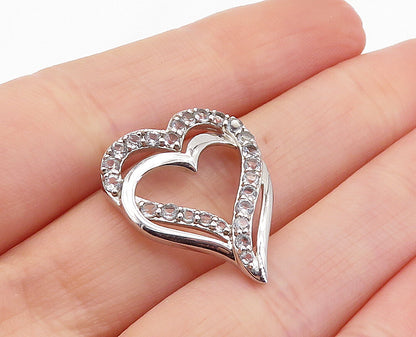 925 Sterling Silver  Vintage Petite Topaz Open Love Heart Pendant  PT3991