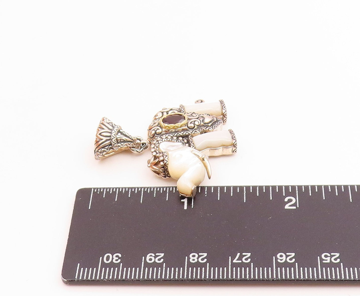 BIXBY 925 Silver & 18K GOLD Vintage Mother Of Pearl & Garnet Pendant  PT13187