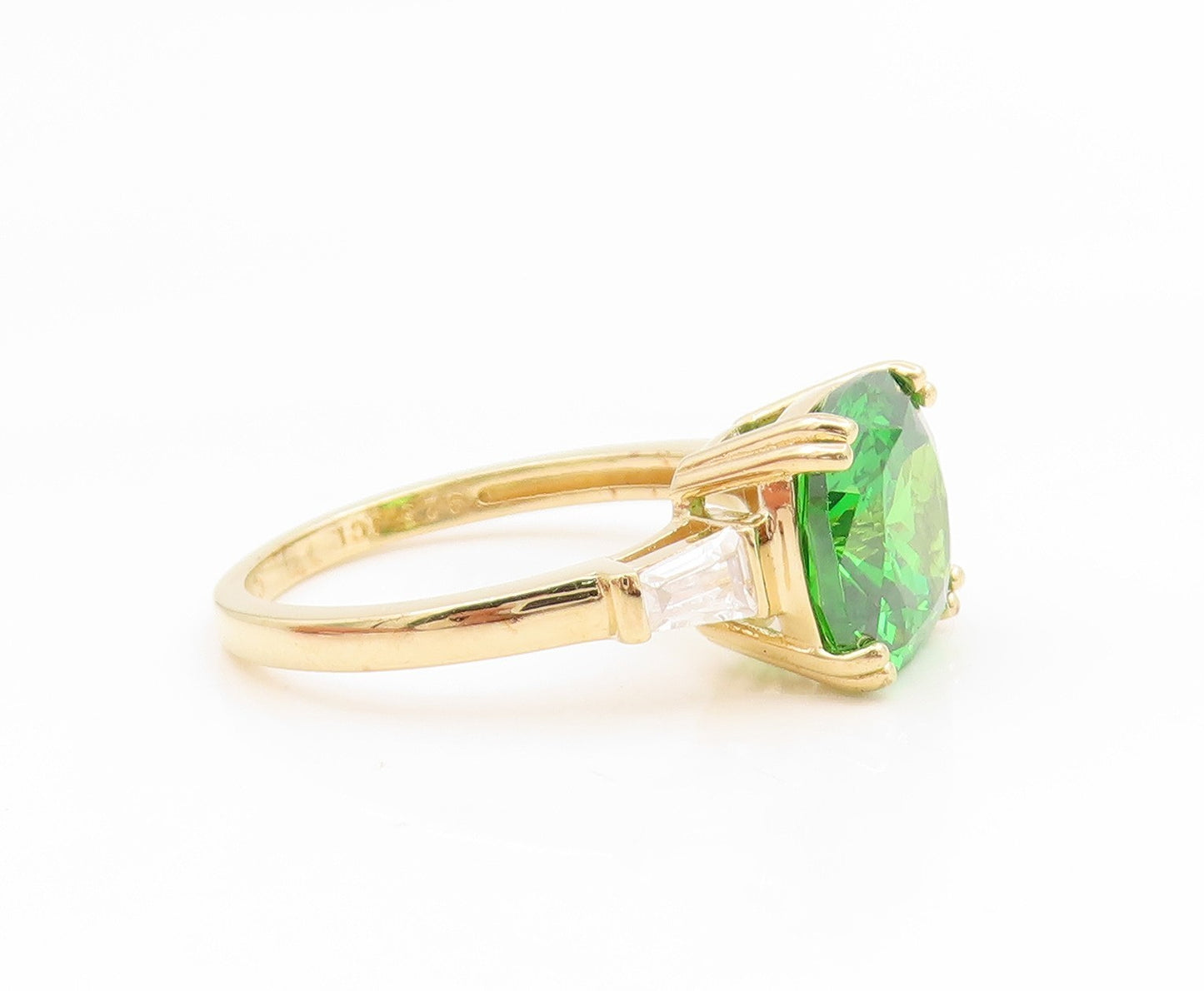 925 Sterling Silver Vintage Ring Gold Plated Green & White CZ Band Sz 8 RG35288