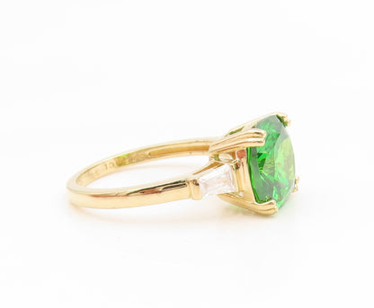 925 Sterling Silver Vintage Ring Gold Plated Green & White CZ Band Sz 8 RG35288