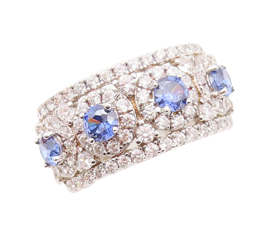 925 Sterling Silver Vintage Ring Round Cut Sapphire Halo CZ Inlay  Sz 7  RG30511