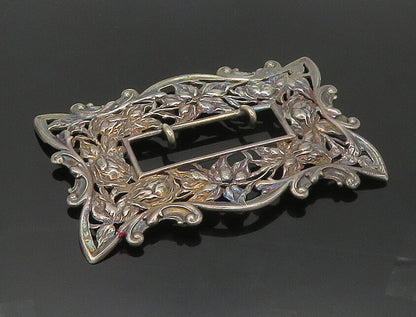 925 Sterling Silver  Vintage Antique Floral Vine Motif Belt Buckle  TR2423