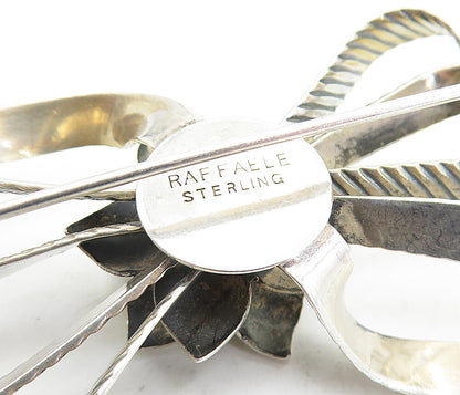 RAFFAELE 925 Silver  Vintage Sculpted Flower Ribbon Bow Brooch Pin  BP2112