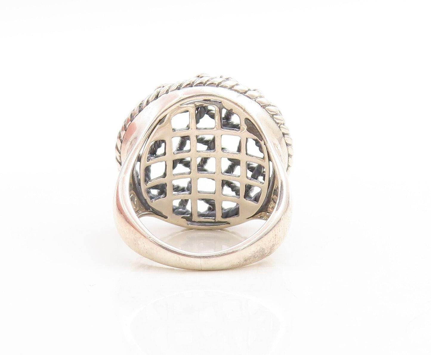 925 Sterling Silver Vintage Ring Round Twisted Rope Woven Net  Sz 9  RG31404