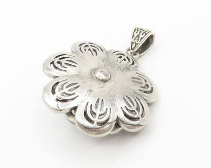 925 Sterling Silver  Vintage Flower Motif Twist Detail Shiny Pendant  PT10722
