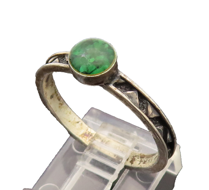 CAROLYN POLLACK 925 Silver  Vintage Crushed Malachite Carved Ring Sz 9 RG26403