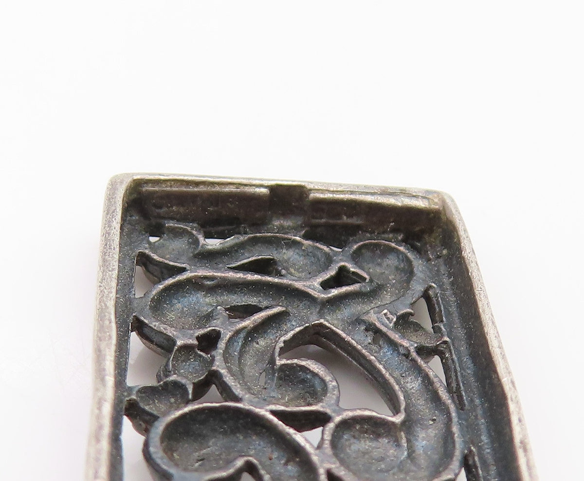 925 Sterling Silver Vintage Pendant Rectangular Open Scrollwork Charm  PT25918