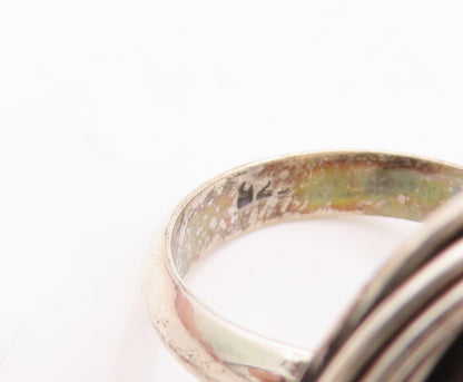 925 Sterling Silver Vintage Ring Designer Carved Round Gemstone  Sz 7  RG30692