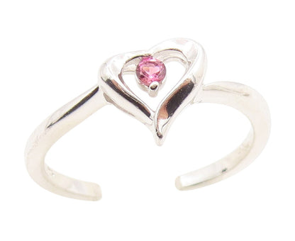 925 Sterling Silver Vintage Ring Pink Topaz Love Heart Band  Sz 6.5  RG35119