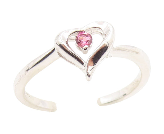 925 Sterling Silver Vintage Ring Pink Topaz Love Heart Band  Sz 6.5  RG35119
