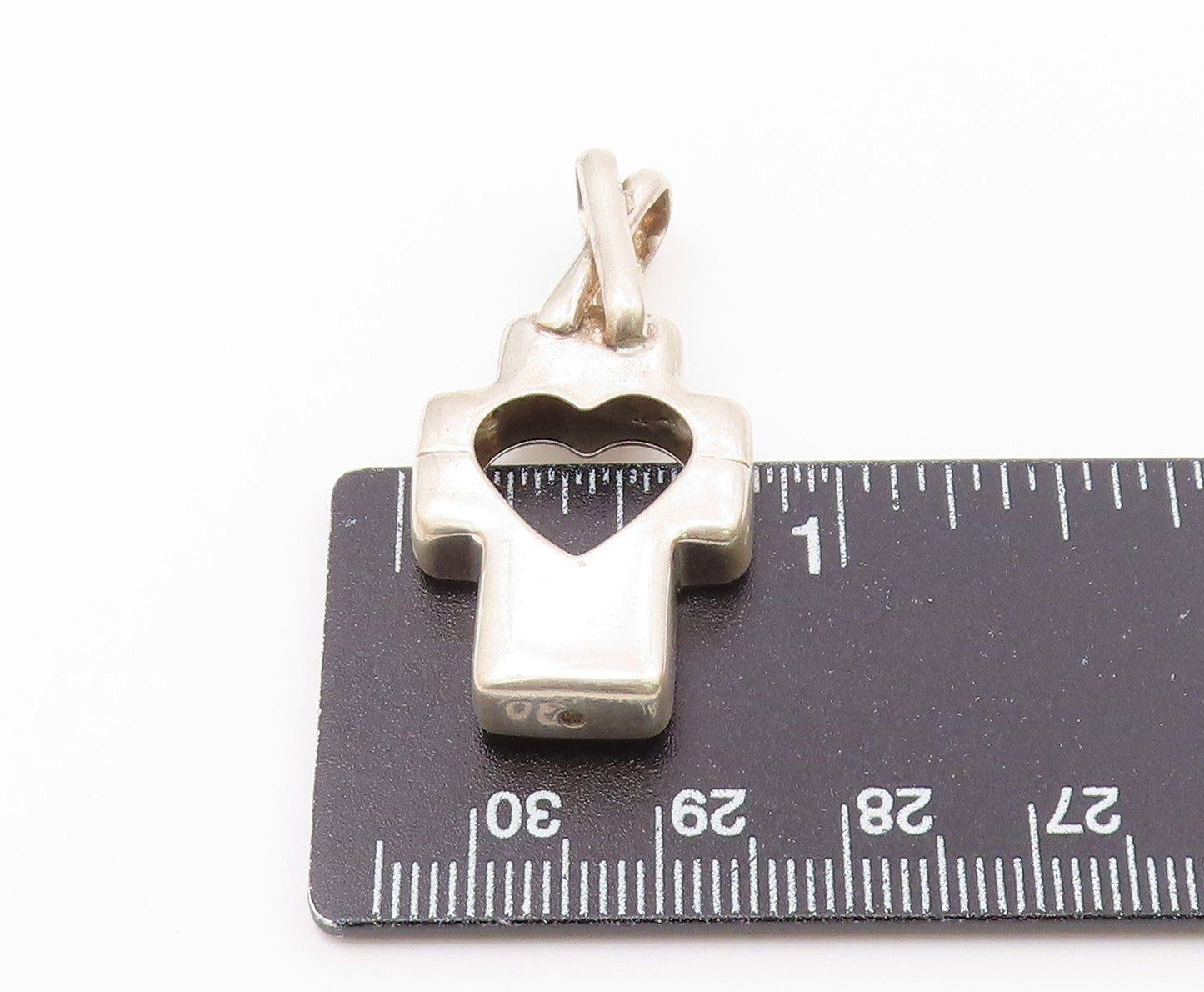 925 Sterling Silver  Vintage Open Love Heart Religious Cross Pendant  PT19584