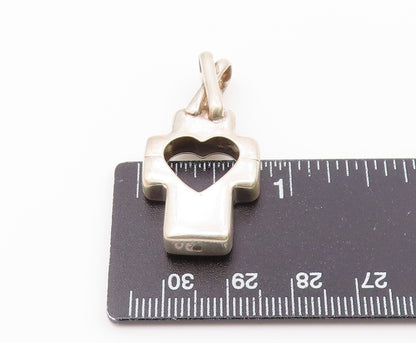 925 Sterling Silver  Vintage Open Love Heart Religious Cross Pendant  PT19584