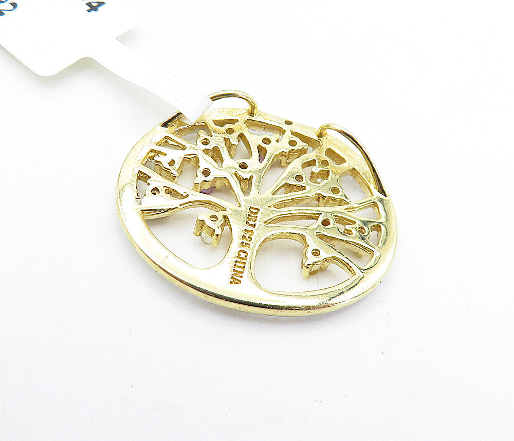 925 Silver Multi Color Topaz & Genuine Diamond Tree Of Life Pendant PT5091