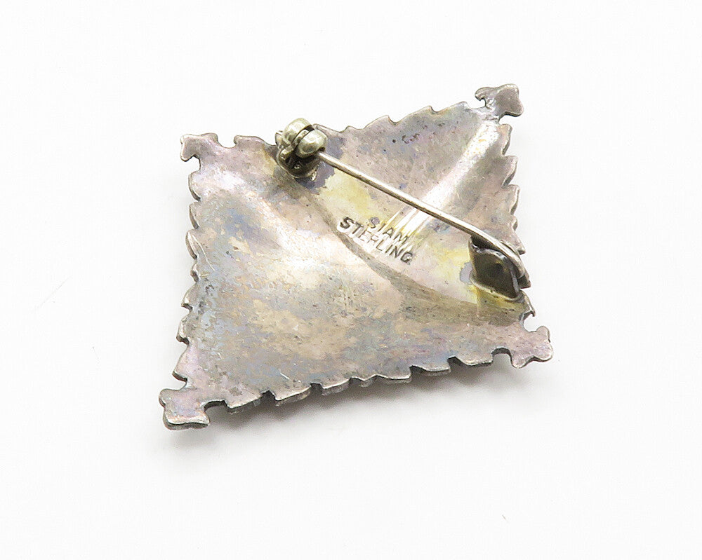 SIAM 925 Sterling Silver  Vintage Enamel Niello Dancer Brooch Pin  BP5671