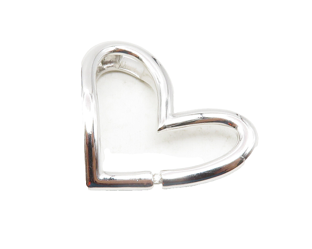 925 Sterling Silver  Topaz Accented Open Love Heart Smooth Pendant  PT9725