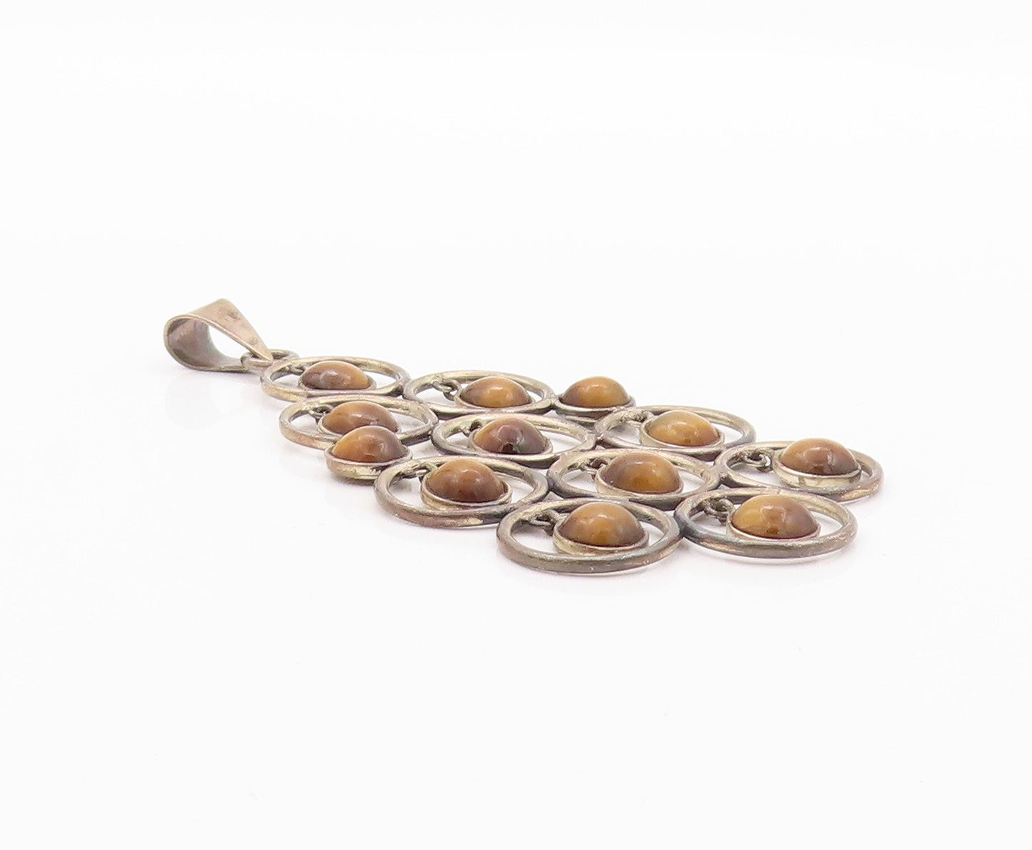 925 Sterling Silver Vintage Pendant Dangling Tiger's Eye Halo Rings  PT24007