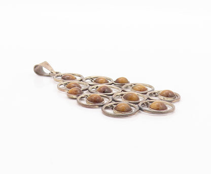 925 Sterling Silver Vintage Pendant Dangling Tiger's Eye Halo Rings  PT24007