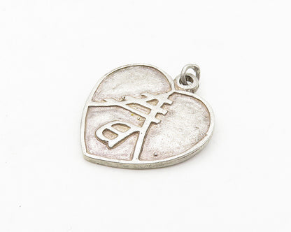 925 Sterling Silver  Vintage Raised Detail Love Heart Drop Pendant  PT15066