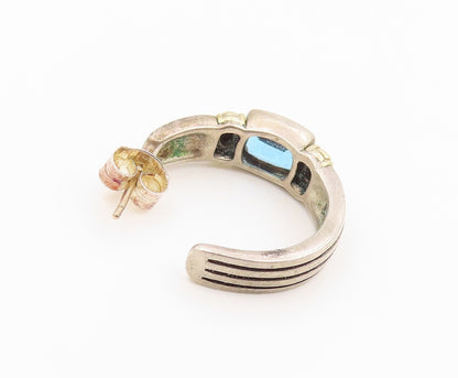 14K Gold & 925 Sterling Silver Vintage Earrings LAGOS CAVIAR Gemstone  EG14301