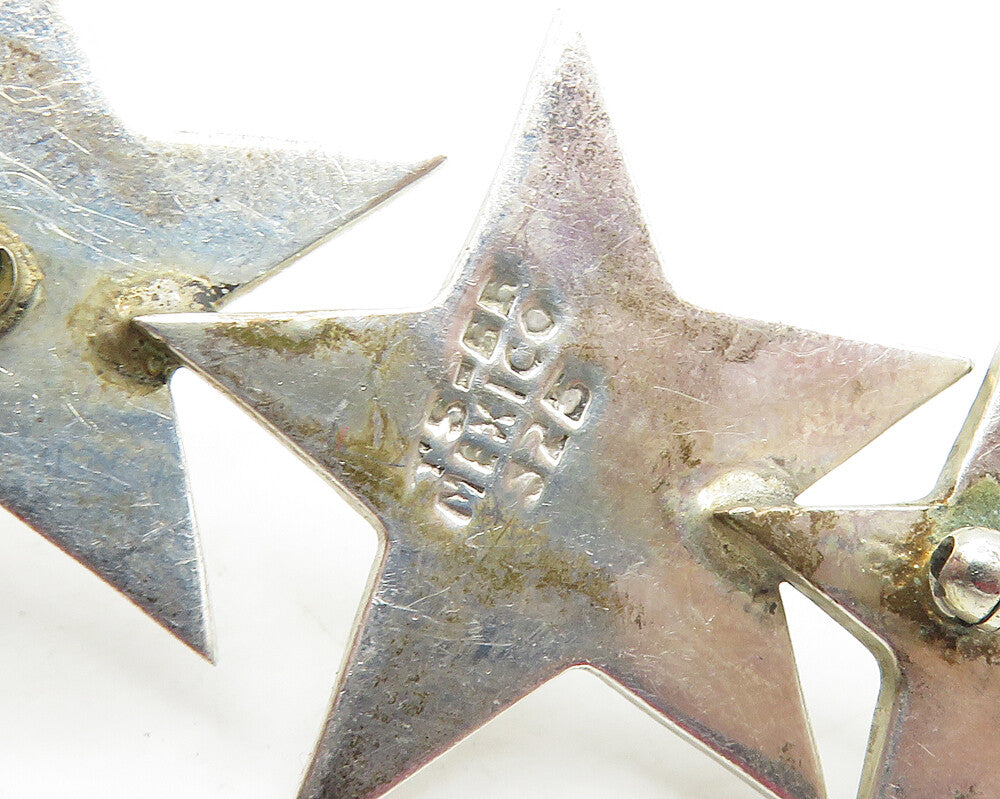MEXICO 925 Sterling Silver  Vintage Smooth Graduated Stars Brooch Pin  BP6736