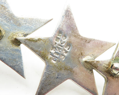 MEXICO 925 Sterling Silver  Vintage Smooth Graduated Stars Brooch Pin  BP6736