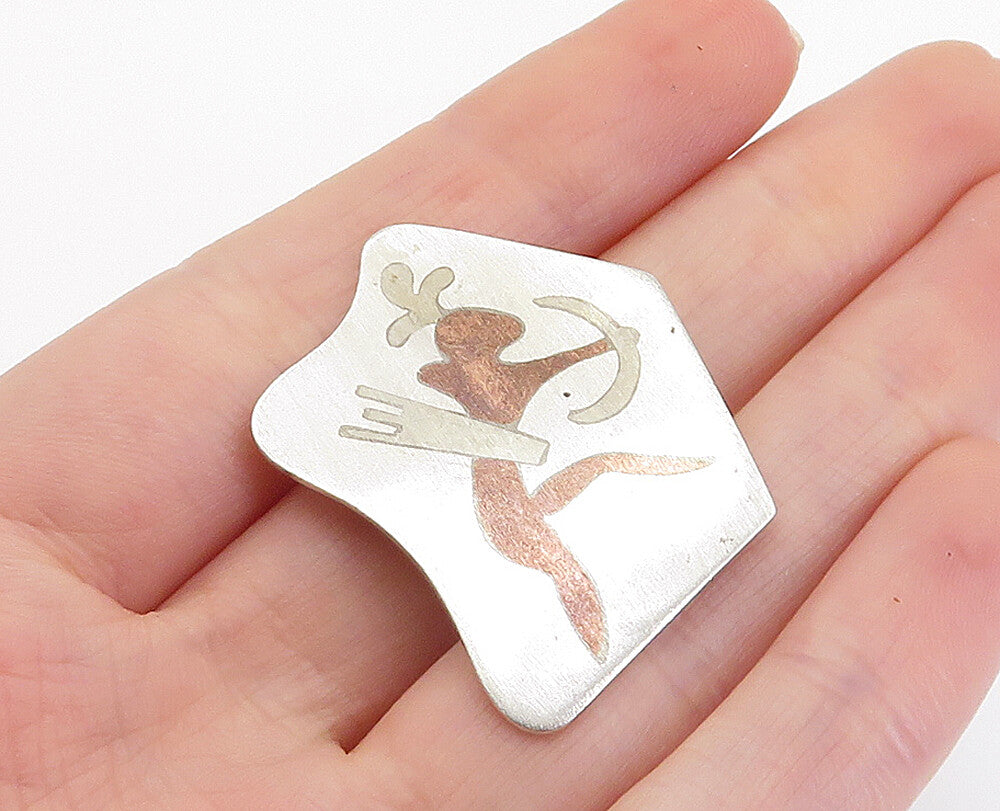 MEXICO 925 Sterling Silver  Vintage 2 Tone Warrior Figure Brooch Pin  BP2886