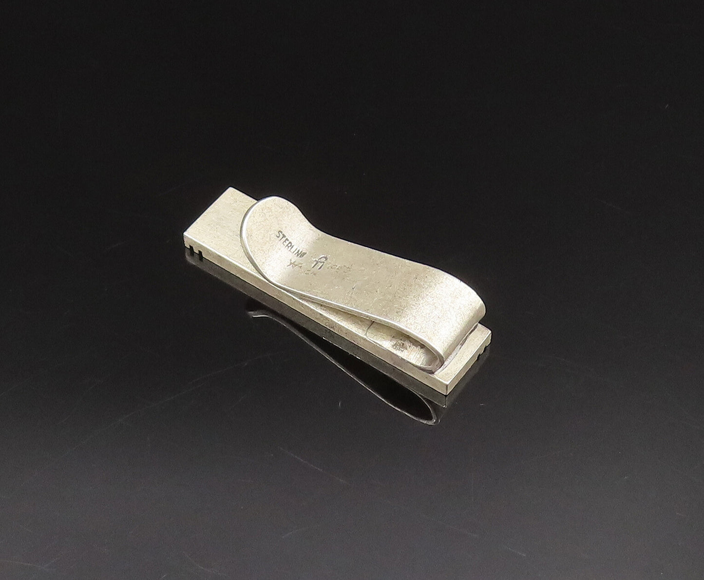 FI 925 Sterling Silver  Vintage Carved Lines Tie Clip  TR3410