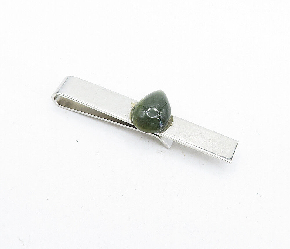 AVEDON 925 Sterling Silver  Vintage Teardrop Jasper Shiny Tie Clip  TR1271