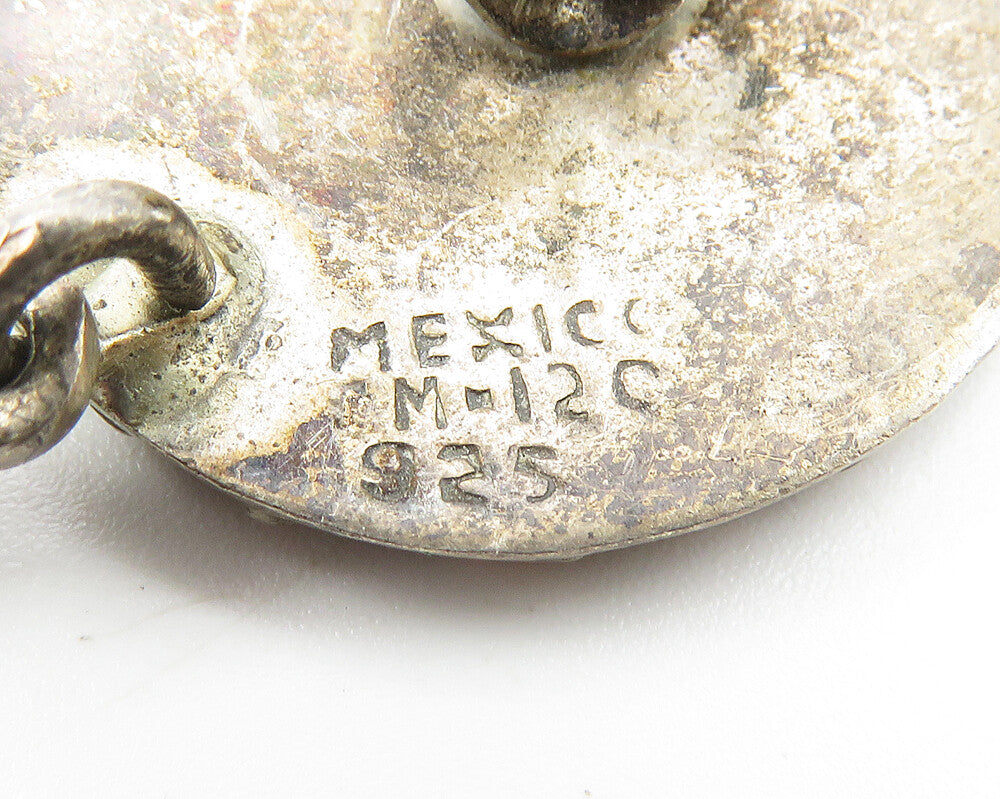 MEXICO 925 Sterling Silver  Vintage Oxidized Linked Dangle Earrings  EG5852