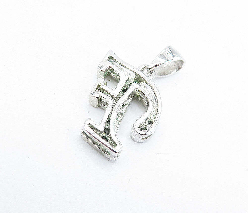 925 Sterling Silver Sparkling Topaz Letter F Initial Drop Pendant PT5350