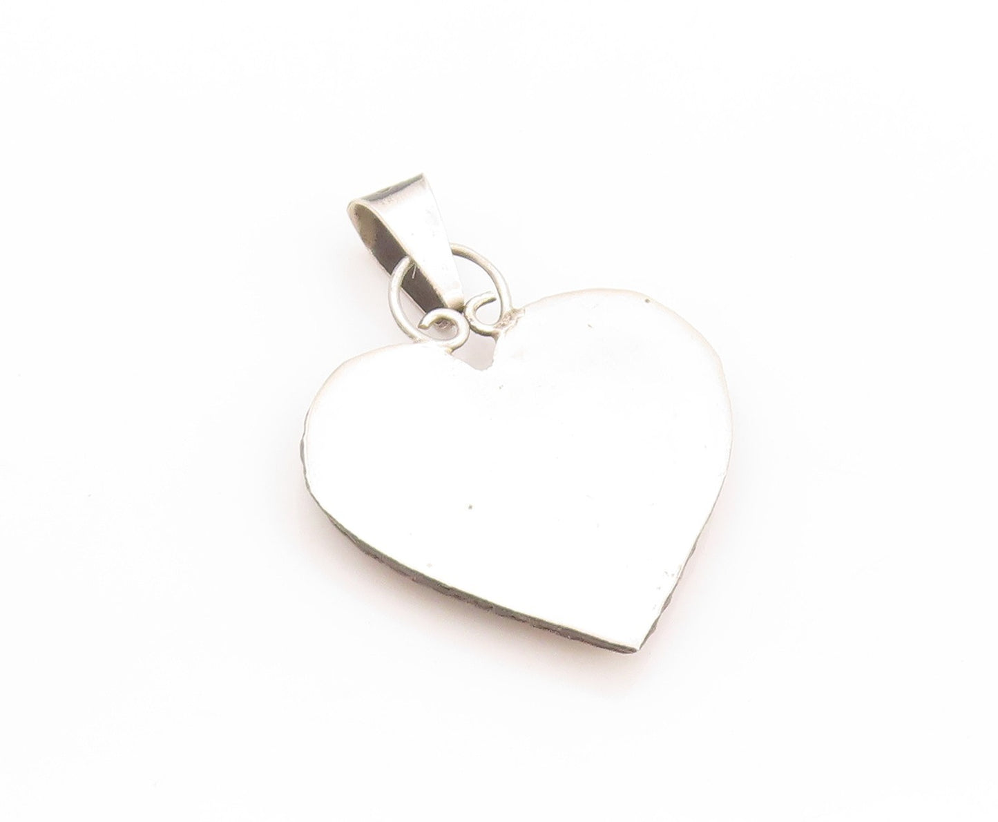 925 Sterling Silver Vintage Pendant Antique Etched Turquoise Heart  PT24210